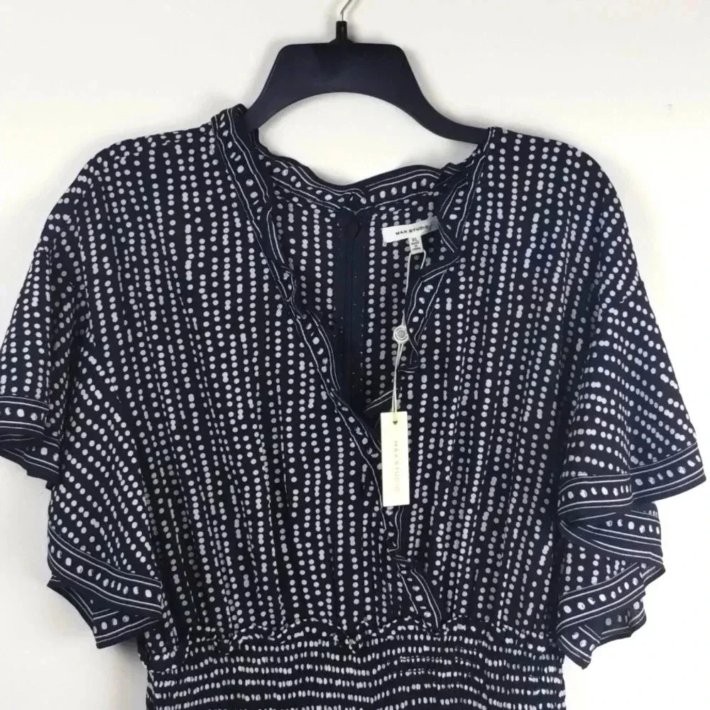 Women's Short Sleeve Max Studio Black White Romper Jumpsuit XL NWT